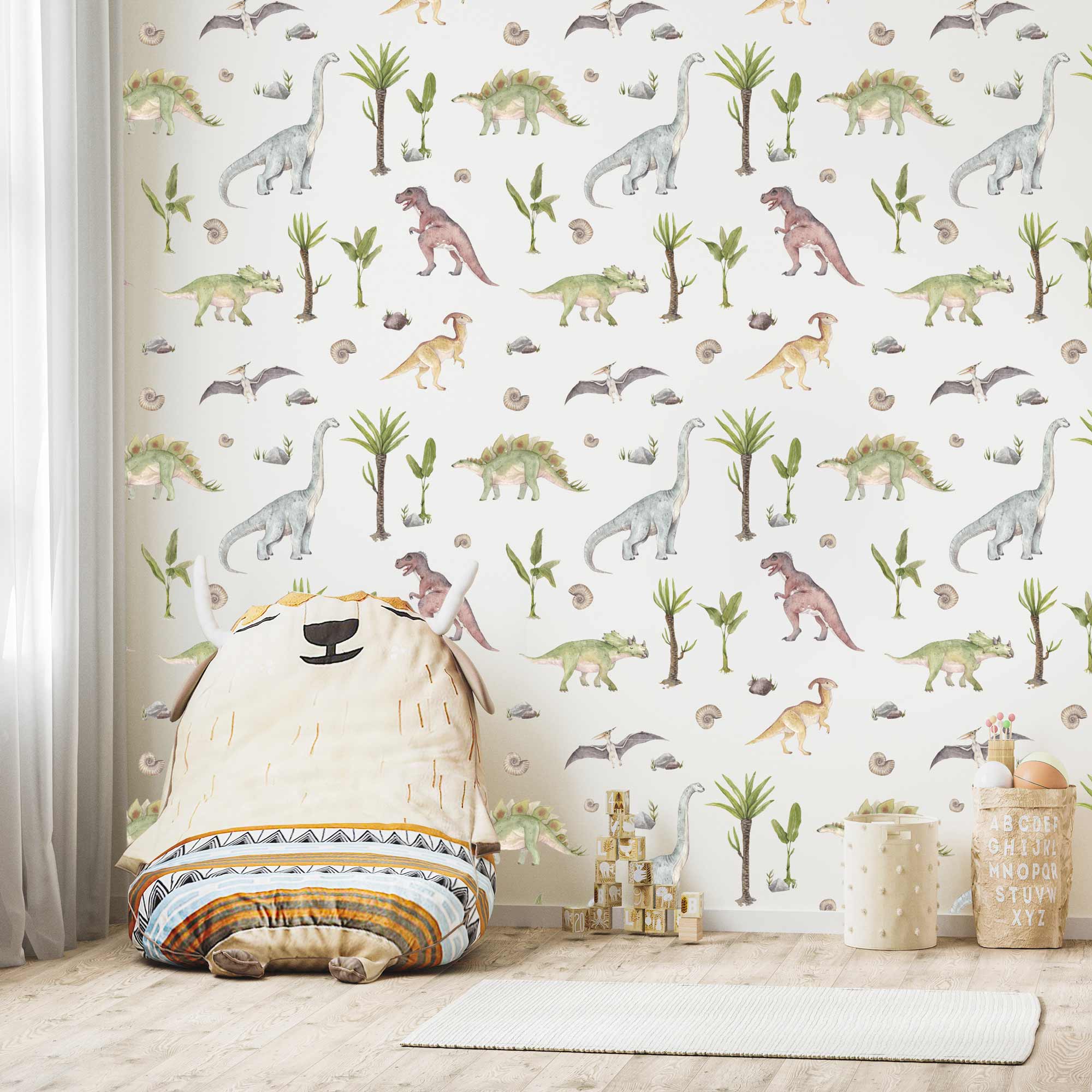 Whimsical Dinosaur Jungle Wallpaper – Dino Mural for Kids – Jack Harry ...