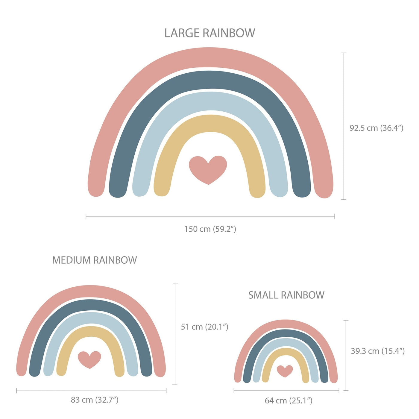 Soft Tones Large Rainbow and Heart Wall Sticker - Jack Harry and Ollie